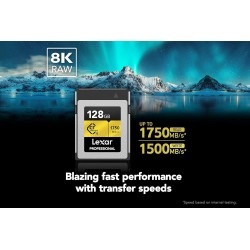 Lexar professional série or carte cfexpress 128 go, type b carte cf, jusqu'à 1750 mo/s en lecture, adoptez pcie 3.0 nvme, carte 