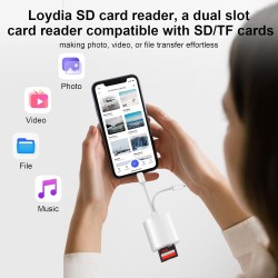 Lecteur de Carte SD pour iPhone [Certifié Apple MFi] 2 en 2 Adaptateur Carte SD USB C Lightning vers SD/Micro SD, Lecteur de Car