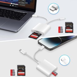 Lecteur de Carte SD pour iPhone [Certifié Apple MFi] 2 en 2 Adaptateur Carte SD USB C Lightning vers SD/Micro SD, Lecteur de Car