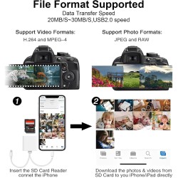Lecteur de Carte SD pour iPhone [Certifié Apple MFi] 2 en 2 Adaptateur Carte SD USB C Lightning vers SD/Micro SD, Lecteur de Car