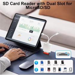 Lecteur de Carte SD pour iPhone [Certifié Apple MFi] 2 en 2 Adaptateur Carte SD USB C Lightning vers SD/Micro SD, Lecteur de Car