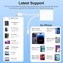 Lecteur de Carte SD pour iPhone [Certifié Apple MFi] 2 en 2 Adaptateur Carte SD USB C Lightning vers SD/Micro SD, Lecteur de Car