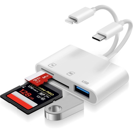 [Apple MFi Certified] Lecteur Cartes SD pour iPhone, Lightning vers Lecteur de Carte mémoire SD/Micro SD/USB, Adaptateur Cartes 