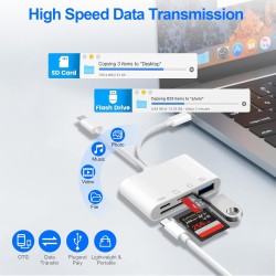 [Apple MFi Certified] Lecteur Cartes SD pour iPhone, 4en1 Lecteur de Carte Mémoire USBC Lightning vers SD/Micro SD/USB/Charging,