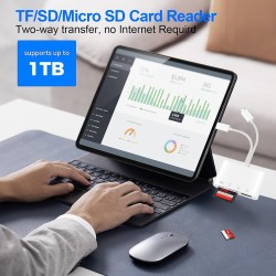 [Apple MFi Certified] Lecteur Cartes SD pour iPhone, 4en1 Lecteur de Carte Mémoire USBC Lightning vers SD/Micro SD/USB/Charging,