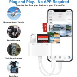 [Apple MFi Certified] Lecteur Cartes SD pour iPhone, 4en1 Lecteur de Carte Mémoire USBC Lightning vers SD/Micro SD/USB/Charging,