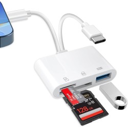 Lecteur Carte SD 3 en 1 pour Phone et Android - Adaptateur Micro SD/TF/USB Compatible Phone 14/15 et Pad