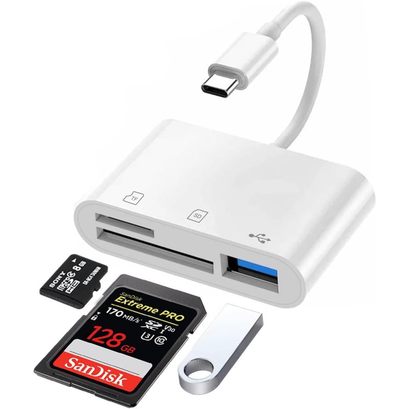 Lecteur de Carte USB C SD, Adaptateur de Carte SD de Type C SD Card Reader SD/Micro SD, Lecteur de Carte Mémoire pour iPhone 15,