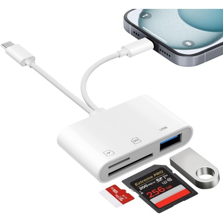 [Apple MFi Certified] Lecteur Carte SD pour iPhone, Lightning USB C Adaptateur Carte SD pour SD/Micro SD/USB, Adaptateur SD pour