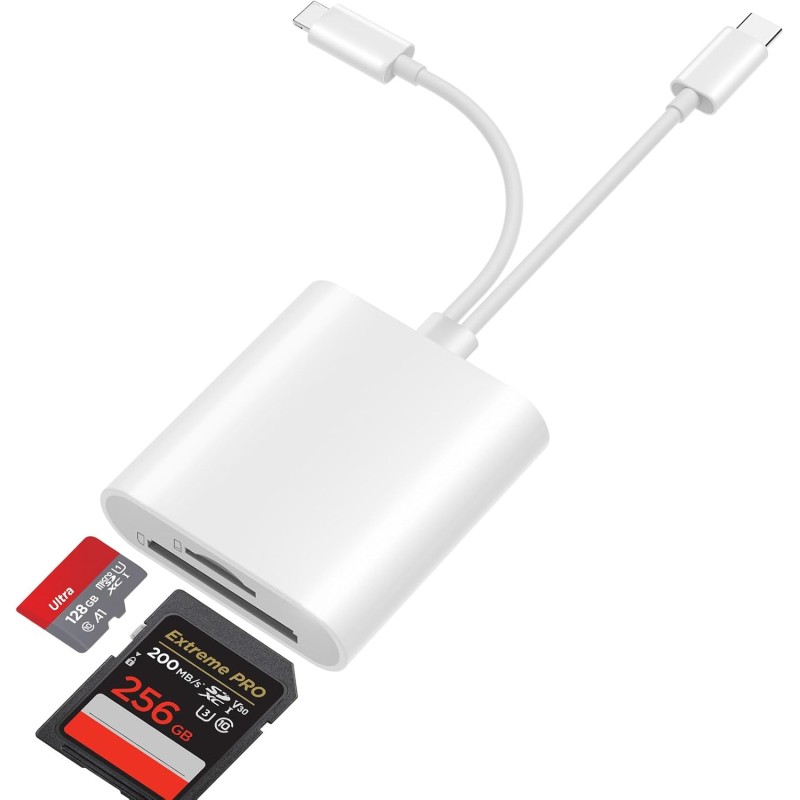 Lecteur Carte SD pour iPhone [Apple MFi Certified] 2 in 1 USB C Lightning vers SD Micro SD Lecteur de Carte Mémoire, Adaptateur 