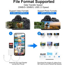 Lecteur Carte SD pour iPhone [Apple MFi Certified] 2 in 1 USB C Lightning vers SD Micro SD Lecteur de Carte Mémoire, Adaptateur 