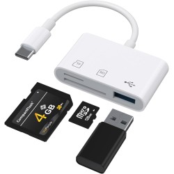 Wanme Lecteurs de Cartes Mémoire USB C 2.0, Conception de Fente pour Carte SD + TF + USB 3 en 1, Adaptateur USB C Plug and Play,