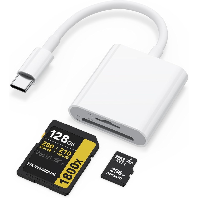Wanme Lecteur de Carte Mémoire SD 2.0, Lecteur de Carte 3 en 1 USB-C vers SD Micro SD MS CF, Adaptateur pour iPad, iPhone 15, Ma