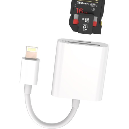 Adaptateur Lecteur Carte SD iPhone(2en1)lightning Jack Micro SD Mémoire Externes Accessoire Mini Caméra SD Card Reader Clé Switc