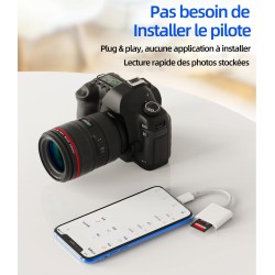Adaptateur Lecteur Carte SD iPhone(2en1)lightning Jack Micro SD Mémoire Externes Accessoire Mini Caméra SD Card Reader Clé Switc