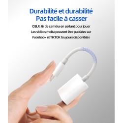 Adaptateur Lecteur Carte SD iPhone(2en1)lightning Jack Micro SD Mémoire Externes Accessoire Mini Caméra SD Card Reader Clé Switc