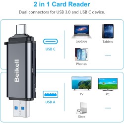 Beikell USB C Lecteur de Carte Mémoire SD/Micro SD OTG USB 3.0 Adaptateur Card Reader en Aluminium pour/MMC/TF/SDXC/SDHC/Micro S