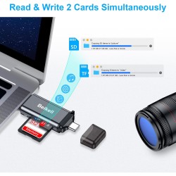Beikell USB C Lecteur de Carte Mémoire SD/Micro SD OTG USB 3.0 Adaptateur Card Reader en Aluminium pour/MMC/TF/SDXC/SDHC/Micro S