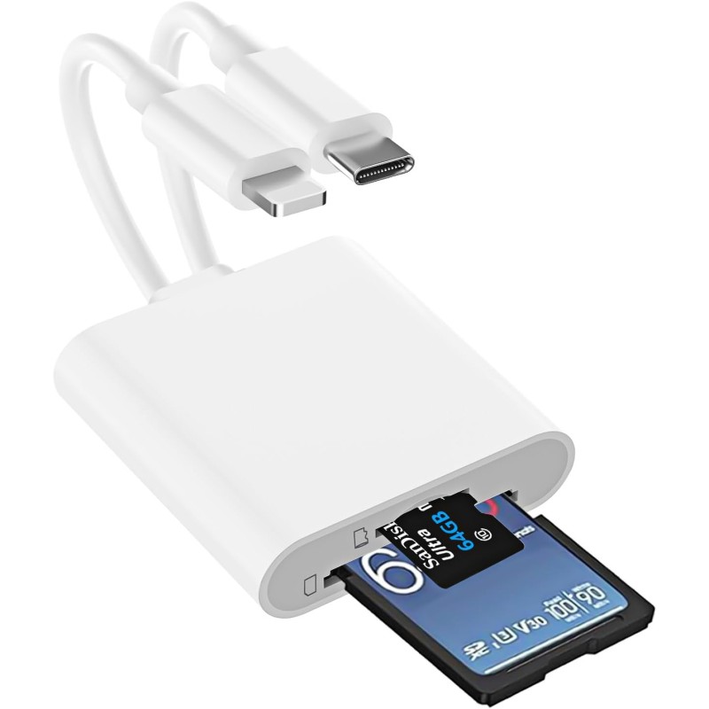Lecteur de carte SD 2 en 1 pour iPhone et iPad, adaptateur SD-CARD pour iPhone 16 15 14