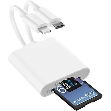 Lecteur de carte SD 2 en 1 pour iPhone et iPad, adaptateur SD-CARD pour iPhone 16 15 14