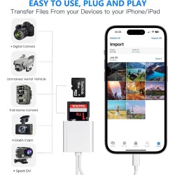Lecteur de carte SD 2 en 1 pour iPhone et iPad, adaptateur SD-CARD pour iPhone 16 15 14
