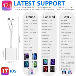 Lecteur de carte SD 2 en 1 pour iPhone et iPad, adaptateur SD-CARD pour iPhone 16 15 14