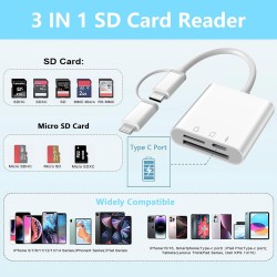 Lecteur SD Apple Certifié MFI Adaptateur Lightning 3 en 1