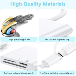 Lecteur SD Apple Certifié MFI Adaptateur Lightning 3 en 1