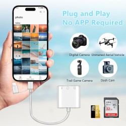 Lecteur SD Apple Certifié MFI Adaptateur Lightning 3 en 1