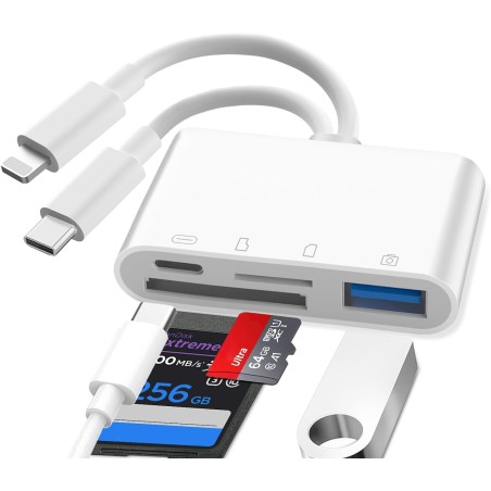Lecteur de carte SD Lightning, lecteur de carte SD iPhone, lecteur de carte S-D Lightning, adaptateur de carte S-D iPhone pour i