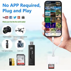 Lecteur de carte SD Lightning, lecteur de carte SD iPhone, lecteur de carte S-D Lightning, adaptateur de carte S-D iPhone pour i