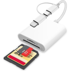 Adaptateur de lecteur de carte SD 2-en-1 iPhone Lightning certifié Apple MFi