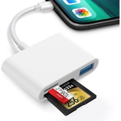 Lecteur de Carte SD et Micro SD Plug and Play pour iPhone 14/13/12/11, 3 en 1 avec Port USB