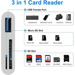 Lecteur de Carte SD et Micro SD Plug and Play pour iPhone 14/13/12/11, 3 en 1 avec Port USB