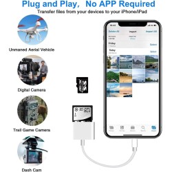 Lecteur de Carte SD et Micro SD Plug and Play pour iPhone 14/13/12/11, 3 en 1 avec Port USB