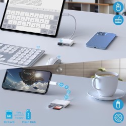 Lecteur de Carte SD et Micro SD Plug and Play pour iPhone 14/13/12/11, 3 en 1 avec Port USB
