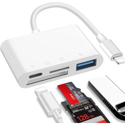 Lecteur de carte SD 4 en 1 pour iPhone et iPad, lecteur de carte mémoire pour iPhone 14/13/12/11/X/XS/XR/8/7 iPad, Plug and Play