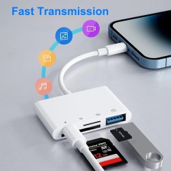 Lecteur de carte SD 4 en 1 pour iPhone et iPad, lecteur de carte mémoire pour iPhone 14/13/12/11/X/XS/XR/8/7 iPad, Plug and Play