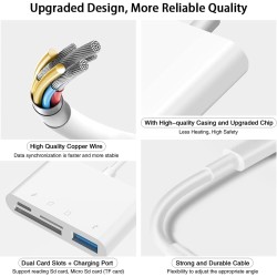 Lecteur de carte SD 4 en 1 pour iPhone et iPad, lecteur de carte mémoire pour iPhone 14/13/12/11/X/XS/XR/8/7 iPad, Plug and Play