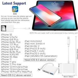 Lecteur de carte SD 4 en 1 pour iPhone et iPad, lecteur de carte mémoire pour iPhone 14/13/12/11/X/XS/XR/8/7 iPad, Plug and Play
