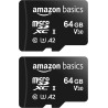 Amazon Basics Carte Mémoire MicroSDXC, avec Adaptateur SD, A2, U3, vitesse de lecture maximale de 100 Mb/s, 64 GB (lot de 2), No