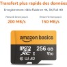 Amazon Basics Carte microSDXC 256 Go avec Adaptateur, Vitesse de Lecture jusqu’à 200 Mo/s, Lot de 1