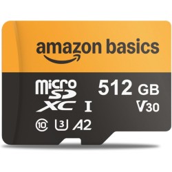 Amazon Basics Carte microSDXC de 512 Go avec Adaptateur, Vitesse de Lecture jusqu’à 200 Mo/s, Lot de 1