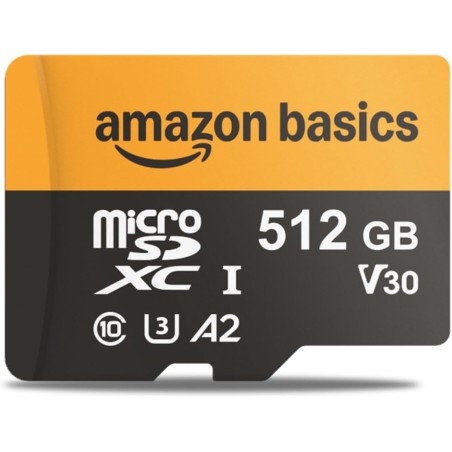 Amazon Basics Carte microSDXC de 512 Go avec Adaptateur, Vitesse de Lecture jusqu’à 200 Mo/s, Lot de 1