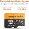 Amazon Basics Carte microSDXC de 512 Go avec Adaptateur, Vitesse de Lecture jusqu’à 200 Mo/s, Lot de 1