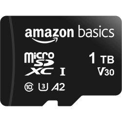 Amazon Basics Carte Mémoire MicroSDXC, 1 TB, avec Adaptateur SD, A2, U3, vitesse de lecture maximale de 100 Mo/s, Noir