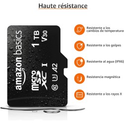 Amazon Basics Carte Mémoire MicroSDXC, 1 TB, avec Adaptateur SD, A2, U3, vitesse de lecture maximale de 100 Mo/s, Noir