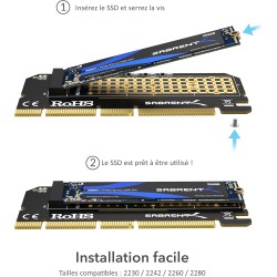 SABRENT Adaptateur SSD M.2 NVMe à PCIe avec dissipateur thermique en aluminium et tampon thermique, carte M.2 NVMe vers PCIE 3.0