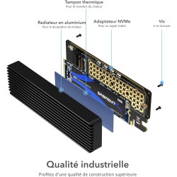 SABRENT Adaptateur SSD M.2 NVMe à PCIe avec dissipateur thermique en aluminium et tampon thermique, carte M.2 NVMe vers PCIE 3.0