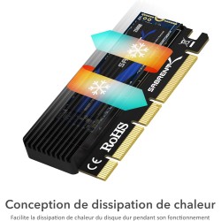 SABRENT Adaptateur SSD M.2 NVMe à PCIe avec dissipateur thermique en aluminium et tampon thermique, carte M.2 NVMe vers PCIE 3.0